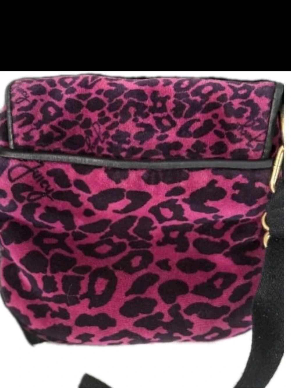 💗Rare Juicy Couture Y2k Small Fuschia Pink Black Velour Leopard Print Crossbody